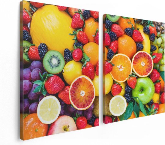 Artaza - Diptyque Peinture Sur Toile - Fond De Fruits Colorés - 120x80 - Photo Sur Toile - Impression Sur Toile