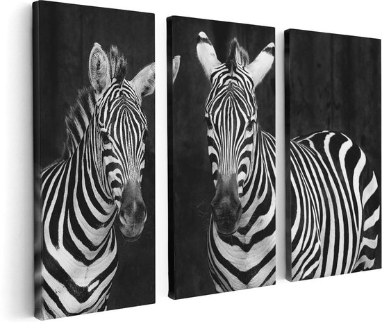 Artaza Canvas Schilderij Twee Zebra's - Zwart Wit - Foto Op Canvas - Canvas Print