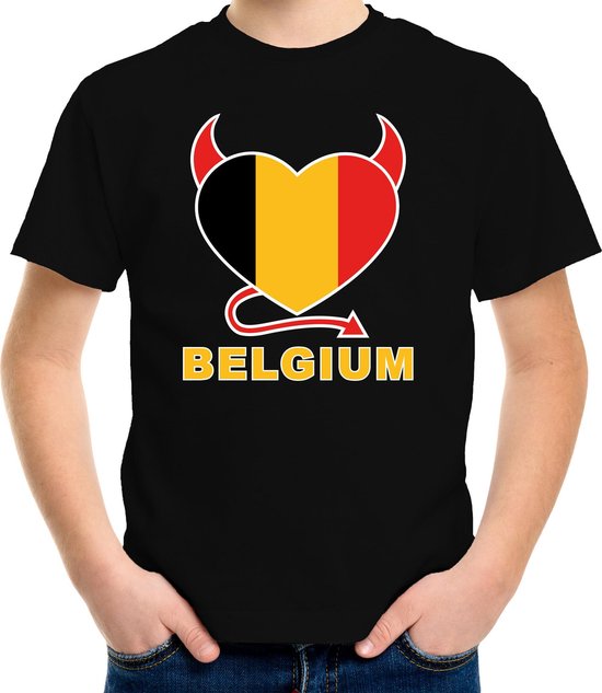 Belgium hart supporter t-shirt zwart EK/ WK voor kinderen - EK/ WK shirt / outfit 146/152