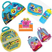 Lunchset 4-Delig BABY SHARK Pinkfong | NICKELODEON - peuters/kleuter - Kleurkoffer + Rugtas + Lunchbox + Drinkfles