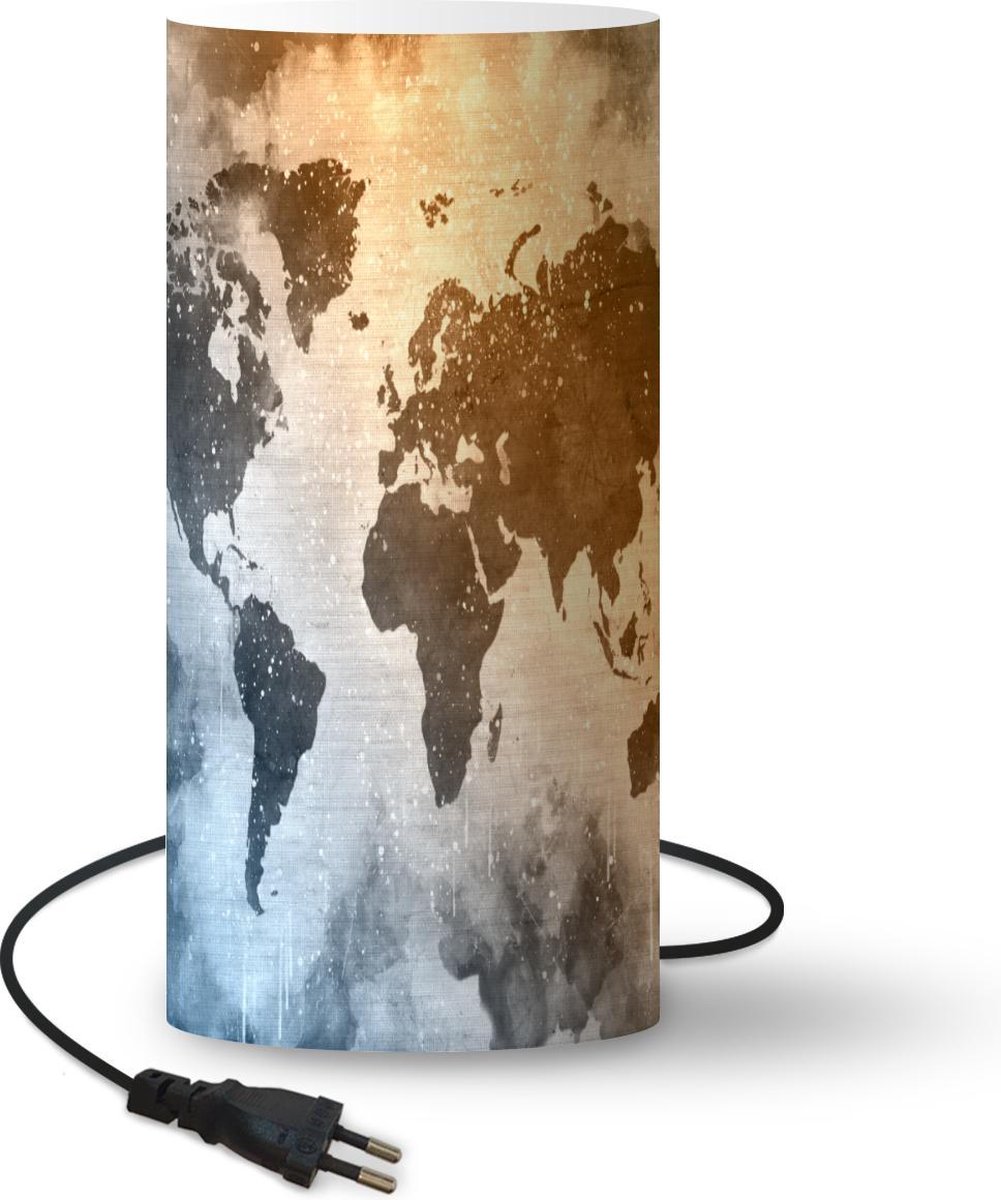 Lamp - Nachtlampje - Tafellamp slaapkamer - Wereldkaart - Abstract - Kleuren - 54 cm hoog - Ø24.8 cm - Inclusief LED lamp
