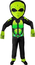 Widmann - Alien Kostuum - Gifgroen Science Fiction Ruimtemonster Kind Kostuum - Groen, Zwart - Maat 128 - Carnavalskleding - Verkleedkleding