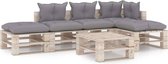 Medina 6-delige Loungeset met kussens pallet grenenhout