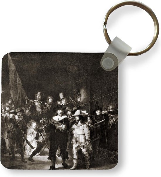 Sleutelhanger - Uitdeelcadeautjes - De Nachtwacht in zwart-wit - Schilderij van Rembrandt van Rijn - Plastic
