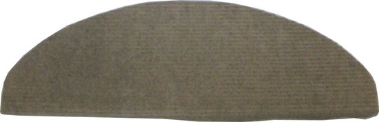 Halvemaanvormige beige trapmat met fijne ribbeltextuur.