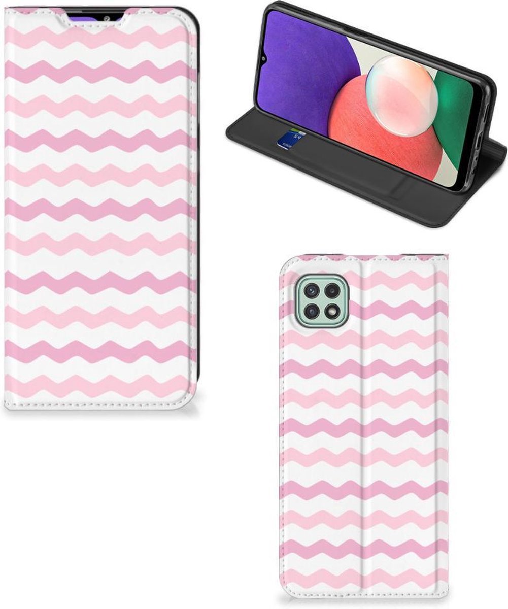 Book Case voor Samsung Galaxy A22 5G Hoesje met Magneet Waves Roze
