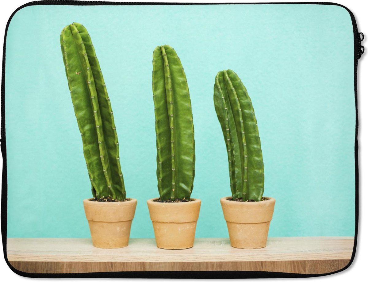Laptophoes 17 inch - Drie cactussen - Laptop sleeve - Binnenmaat 41x28 cm - Zwarte achterkant
