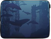 Laptophoes 17 inch - Dolfijnen - Oceaan - Silhouet - Laptop sleeve - Binnenmaat 42,5x30 cm - Zwarte achterkant