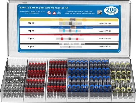 Wirefy 150 Stuks Krimpkous Soldeerverbinder Kabelschoenen - Waterdichte elektro het Verzegelen Stootverbinder Terminals - Waterdichte Soldeerhulzen - 0,14-0,25 mm²