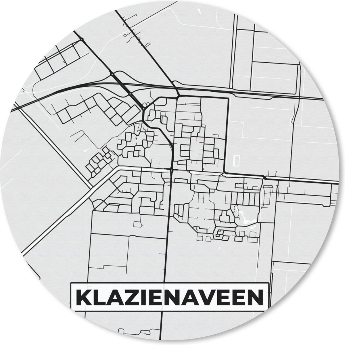 Muismat rond 50x50 cm - Mousepad Stadskaart - Klazienaveen - Grijs - Wit - Ronde muismatten