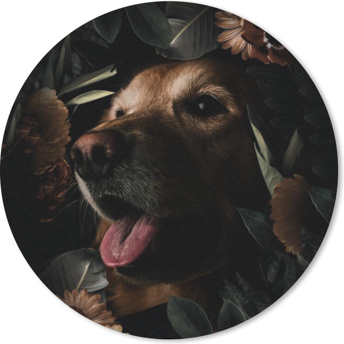 Muismat rond 50x50 cm - Mousepad Hond - Bloemen - Botanisch - Ronde muismatten