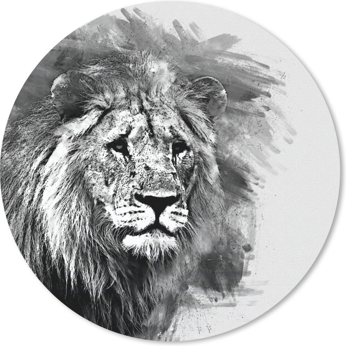 Muismat rond 40x40 cm - Mousepad Leeuw - Zwart - Wit - Ronde muismatten