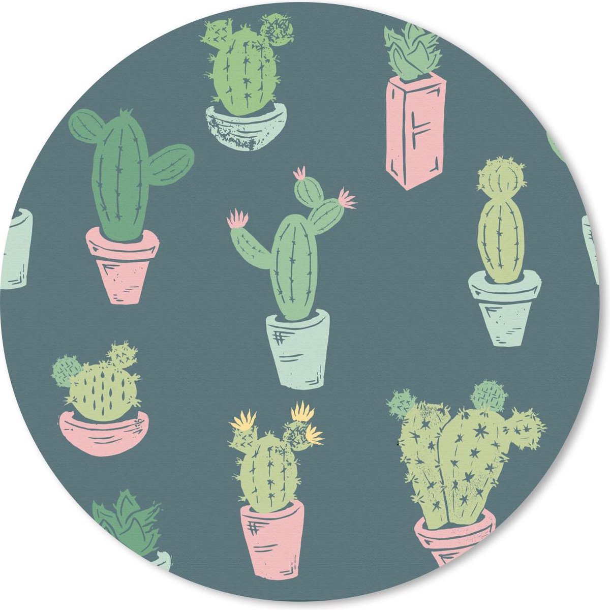 Muismat rond 40x40 cm - Mousepad Zomer - Cactus - Blauw - Ronde muismatten