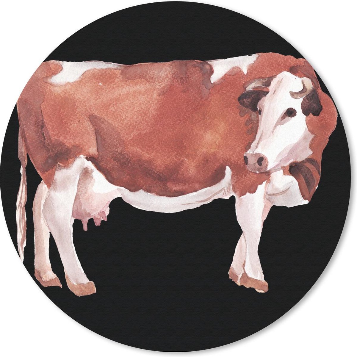 Muismat rond 40x40 cm - Mousepad Koe - Bruin - Wit - Ronde muismatten
