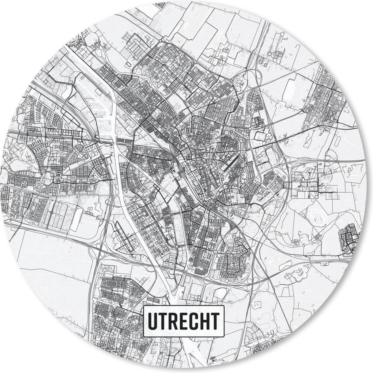 Muismat rond 40x40 cm - Mousepad Stadskaart Utrecht - Ronde muismatten