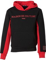 Jongens trui hoodie zwart/rood  'Maison de Couture' | Maat 128/ 8Y
