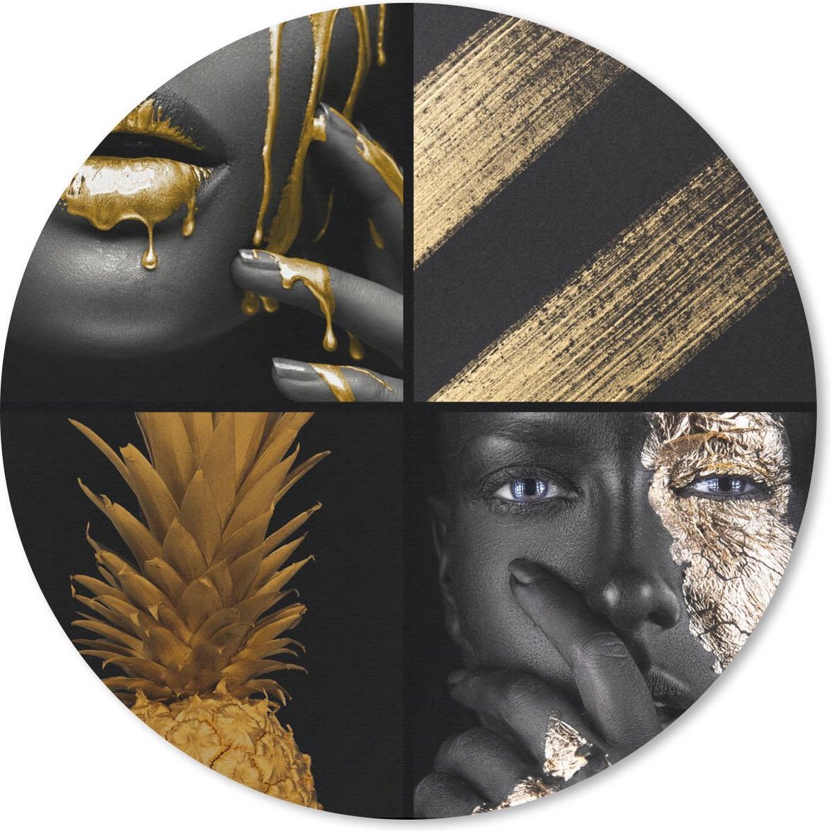 Muismat rond 50x50 cm - Mousepad Collage - Verf - Goud - Vrouwen - Ronde muismatten