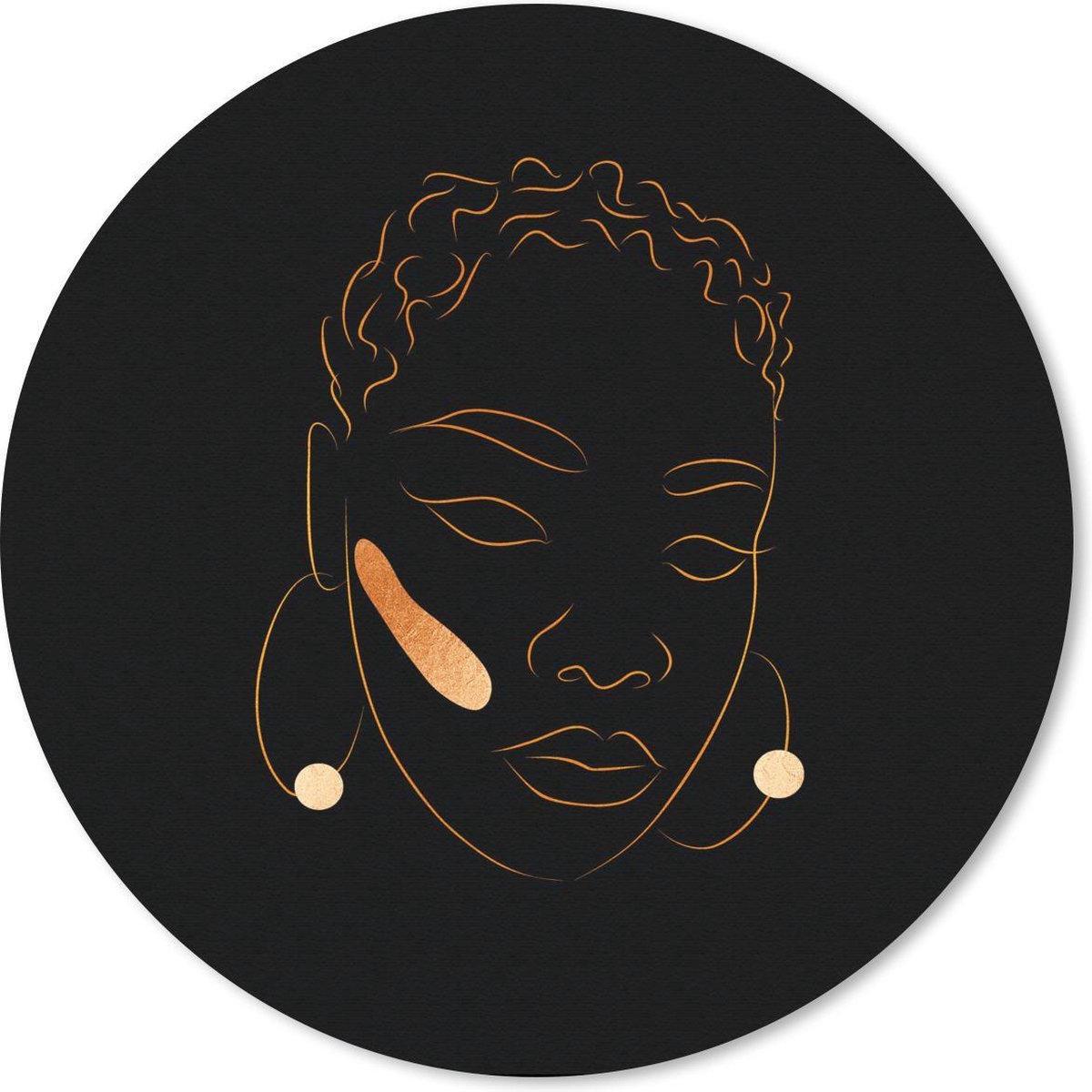 Muismat rond 40x40 cm - Mousepad Vrouw - Black and gold - Line art - Ronde muismatten