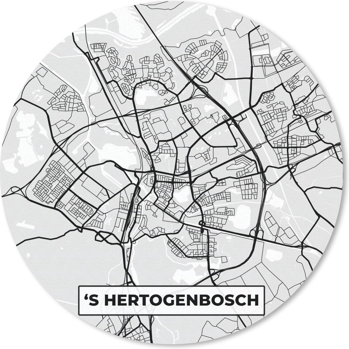 Muismat rond 40x40 cm - Mousepad Stadskaart - 's-Hertogenbosch - Grijs - Wit - Ronde muismatten