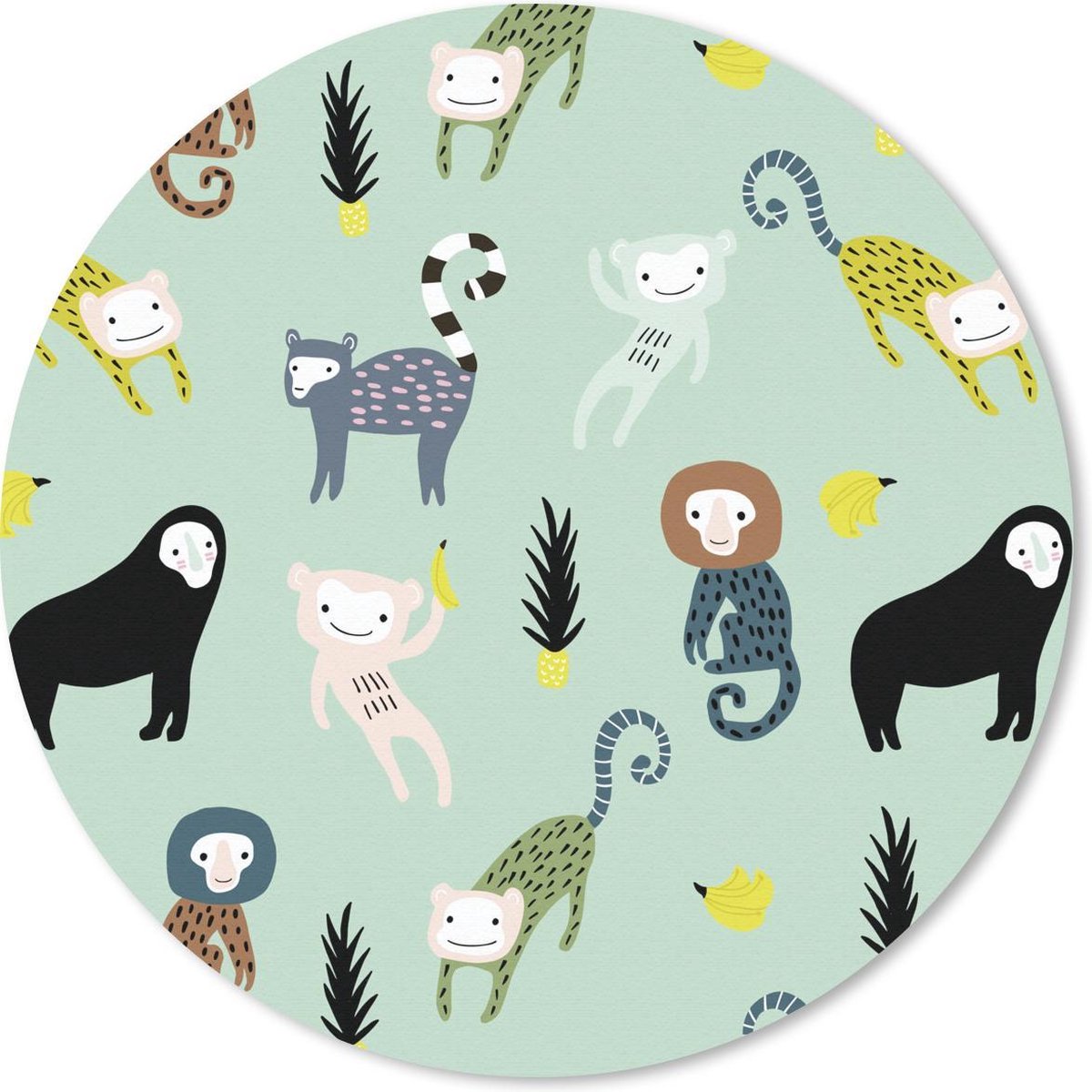 Muismat rond 50x50 cm - Mousepad Aap - Fruit - Groen - Ronde muismatten