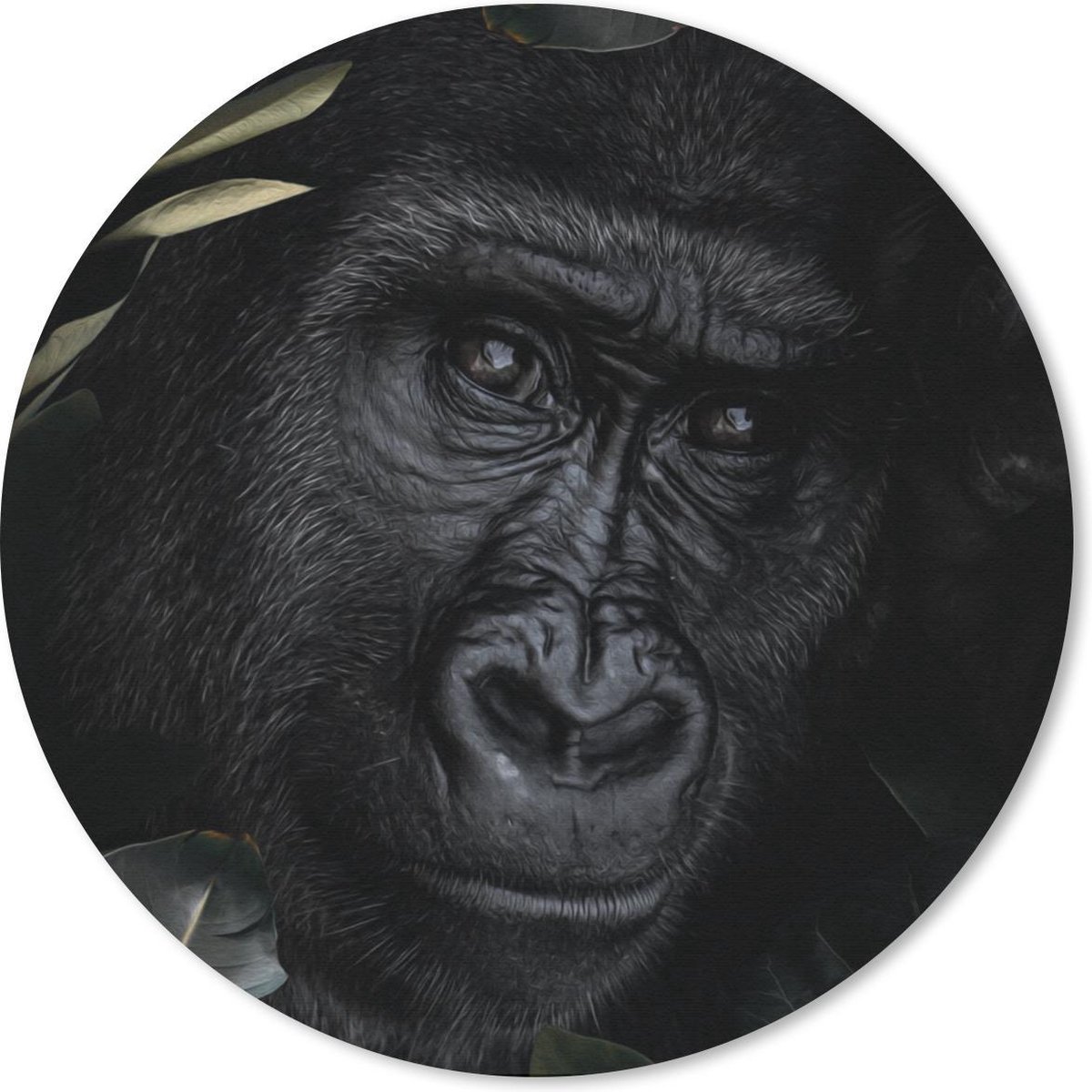 Muismat rond 50x50 cm - Mousepad Aap - Dieren - Bladeren - Botanisch - Ronde muismatten