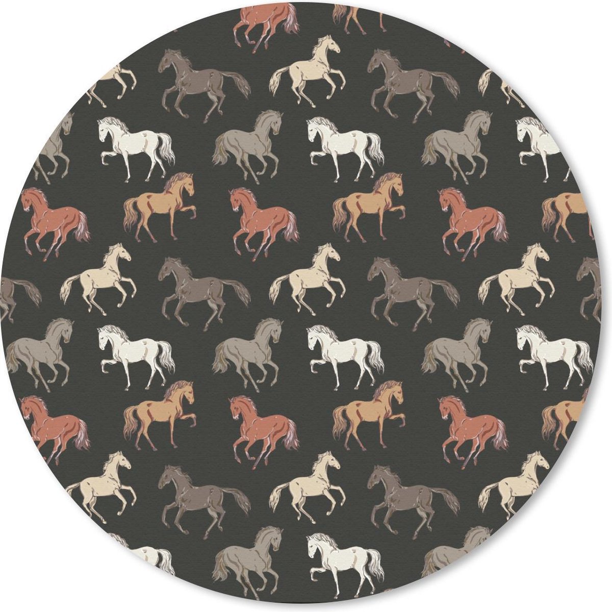 Muismat rond 40x40 cm - Mousepad Paarden - Zwart - Patroon - Meisjes - Kinderen - Meiden - Ronde muismatten