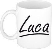 Luca naam cadeau mok / beker met sierlijke letters - Cadeau collega/ vaderdag/ verjaardag of persoonlijke voornaam mok werknemers