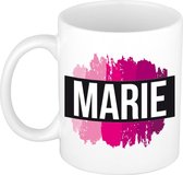 Marie  naam cadeau mok / beker met roze verfstrepen - Cadeau collega/ moederdag/ verjaardag of als persoonlijke mok werknemers