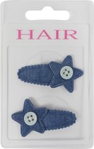 Haarspeldjes klikklak 4.5cm Denim Ster met Knoop - Middenblauw - 2 stuks