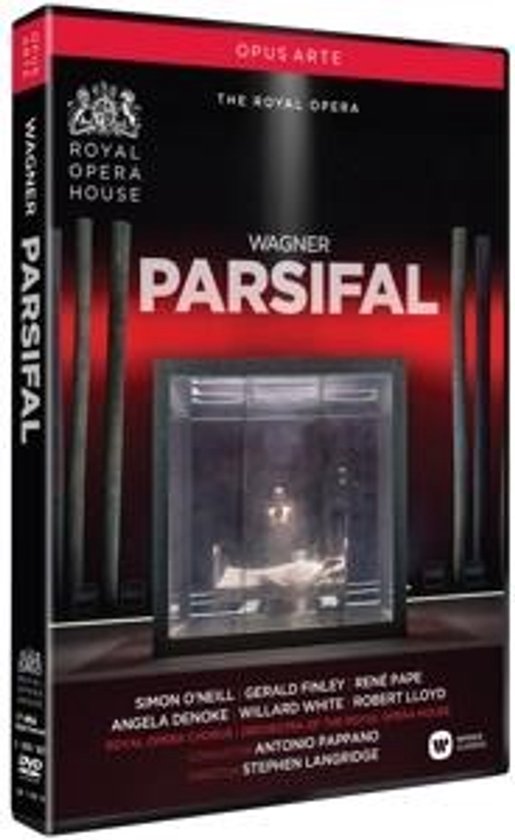 DVD hoes met tekst 'WAGNER PARSIFAL' en een glazen kubus met een liggend figuur.