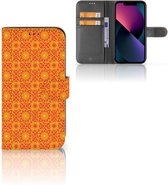 Wallet Book Case Geschikt voor iPhone 13 Telefoonhoesje Batik Orange