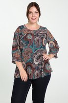 Paprika Dames Plisséhemd met kasjmierbloemen - Outdoorblouse - Maat 48