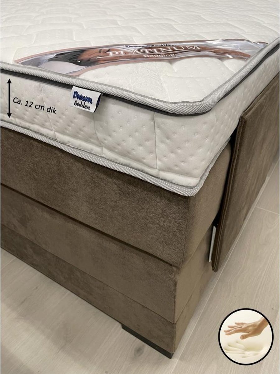 dreambedden Topper Platinum 180x220 - 12 cm dik - Bamboo Hoes - Nasa Traagschuim - Topdekmatras wit