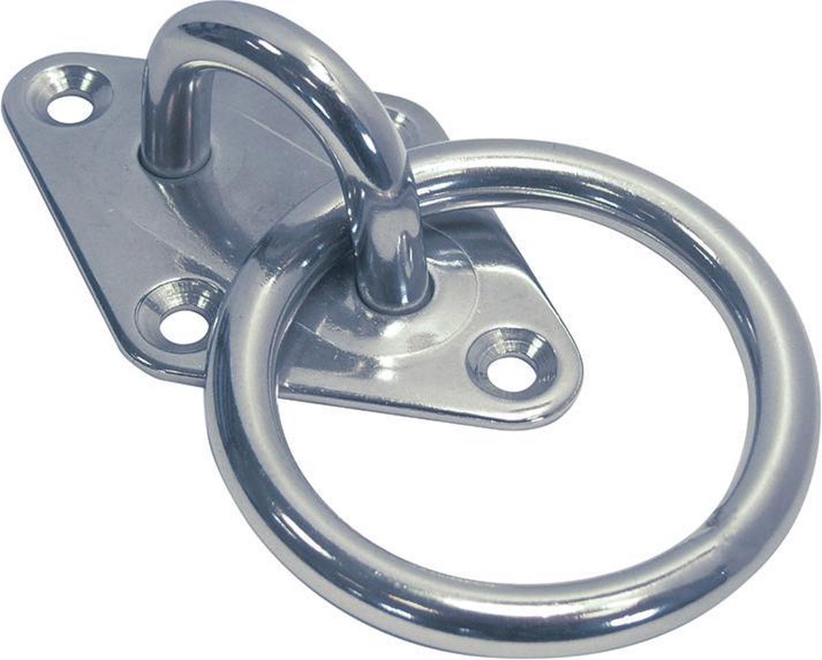 Mastplaat ruitvorm met ring 80 x 50 mm RVS-304
