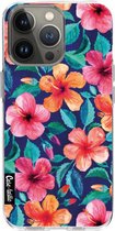 Casetastic Apple iPhone 13 Pro Hoesje - Softcover Hoesje met Design - Colorful Hibiscus Print