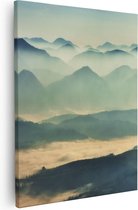 Artaza - Canvas Schilderij - Heuvel Landschap Tijdens De Mist - 40x50 - Foto Op Canvas - Canvas Print