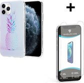 ShieldCase hoesje met ananas print geschikt voor Apple iPhone 12 / 12 Pro - 6.1 inch + glazen Screen Protector