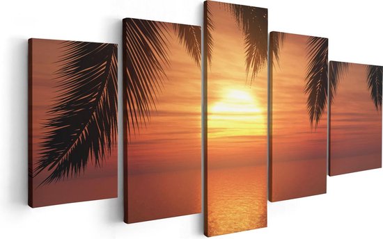 Artaza Canvas Schilderij Vijfluik Zonsondergang Op Het Strand Met Palmbomen - 100x50 - Foto Op Canvas - Canvas Print