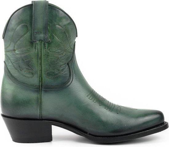 Mayura Boots 2374 Vintage Groen/ Dames Cowboy fashion Enkellaars Spitse Neus Western Hak Echt Leer Maat EU 40