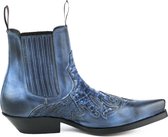 Mayura Boots Rock 2500 Blauw/ Spitse Western Heren Enkellaars Schuine Hak Elastiek Sluiting Vintage Look Maat EU 40