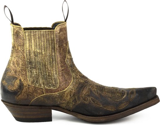 Mayura Boots Thor 1931 Hazelnoot Bruin/ Heren Spitse Western Enkellaars Schuine Hak Elastiek Vintage Look Maat EU 44