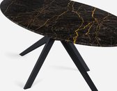 Marmeren Eettafel Ovaal –  Port Laurent Zwart Goud (Boog Onderstel) - 200 x 90 cm  - Gezoet