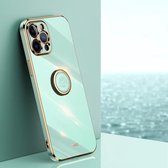 XINLI rechte 6D plating gouden rand TPU schokbestendige hoes met ringhouder voor iPhone 12 Pro Max (mintgroen)