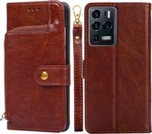 Voor ZTE Axon 30 Ultra 5G Rits Tas PU + TPU Horizontale Flip Lederen Case met Houder & Kaartsleuf & Portemonnee & Lanyard (Bruin)