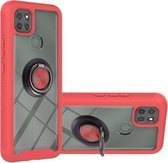 Voor Motorola Moto G9 Power Sterrenhemel Effen Kleur Serie Schokbestendige PC + TPU Beschermhoes met Ring Houder & Magnetische Functie (Rood)