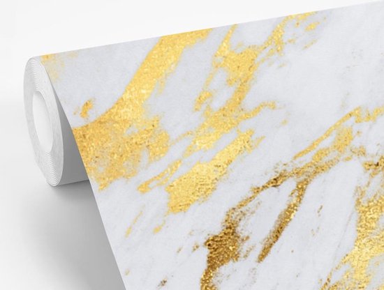 Papier Peint - Papier Papier peint photo Marbre - Wit - Or - Luxe - Largeur 300 cm x Hauteur 300 cm