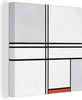 Canvas Schilderij Compositie 1 met rood en grijs - Piet Mondriaan - 20x20 cm - Wanddecoratie