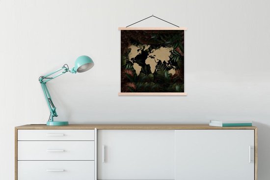 Affiche scolaire - Wereldkaart - Fleurs - Plantes - 60x60 cm - Lattes vierges