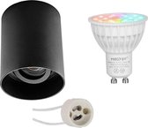 Mi-Light MiBoxer - Opbouwspot Set GU10 - Smart LED - Wifi LED - Slimme LED - 4W - RGB+CCT - Aanpasbare Kleur - Dimbaar - Pragmi Luxina Pro - Opbouw Rond - Mat Zwart - Verdiept - Kantelbaar - 