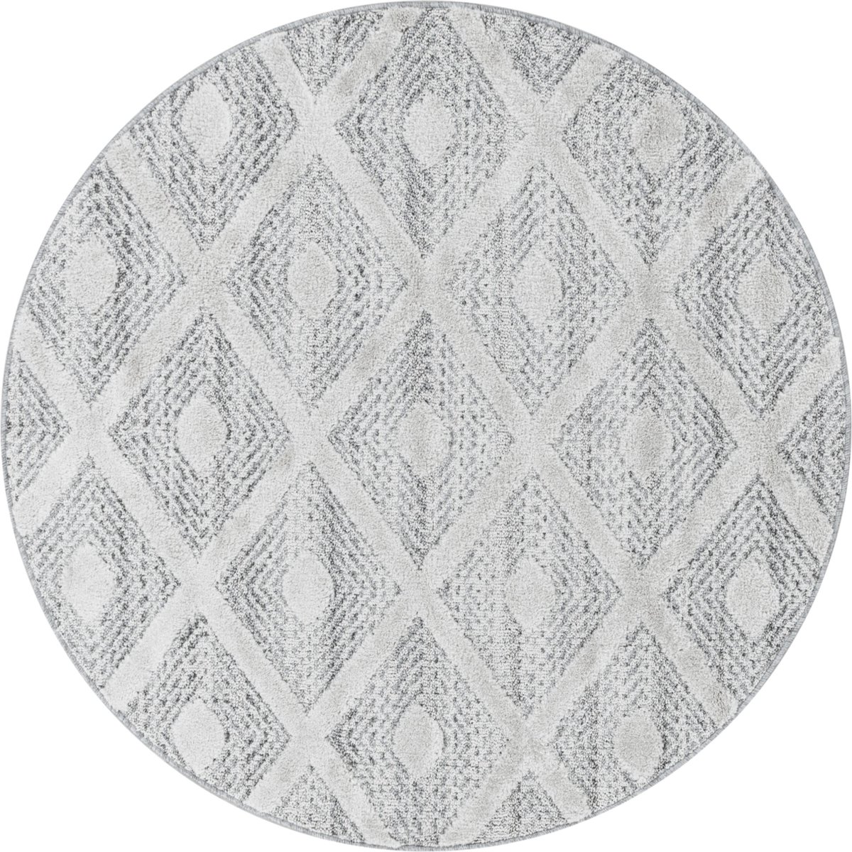 Ayyildiz Hoogpolig vloerkleed, geometrisch patroon, grijs, woonkamerkleed, jute achterkant, afmeting: 120 cm rond
